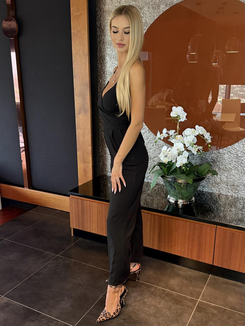 Kombinezon długi z ozdobnymi ramiączkami Megan czarny