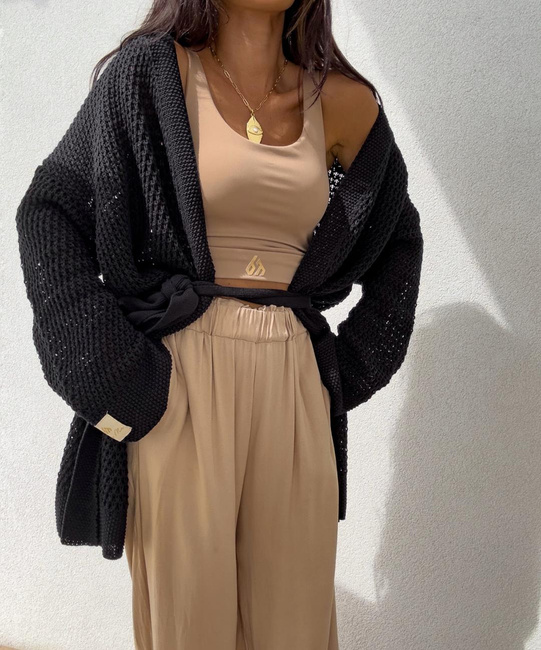 Kardigan dzianinowy z paskiem Melli czarny