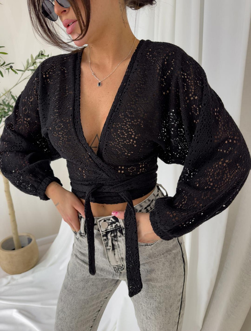 Kimono ażurowe wiązane Lea czarne