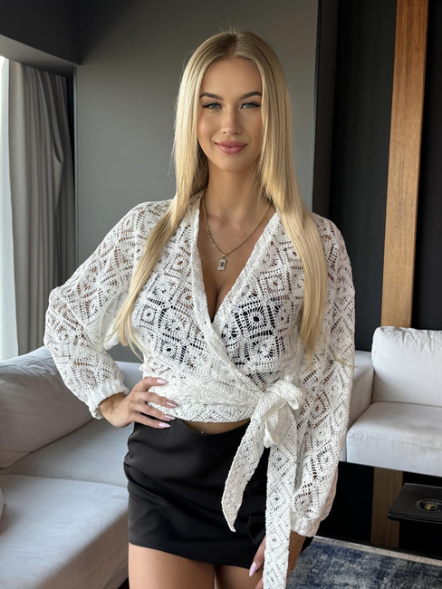 Kimono ażurowe wiązane Lea białe