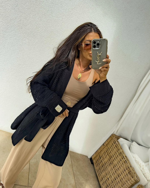 Kardigan dzianinowy z paskiem Melli czarny