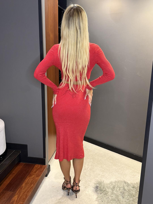 Komplet prążkowany bluzka + spódnica Mindi czerwony