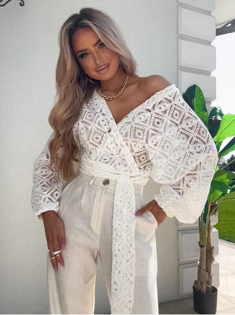 Kimono ażurowe wiązane Lea białe