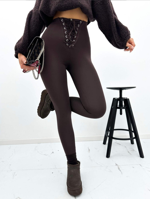 Legginsy z wiązaniem wysoki stan Viva brązowe