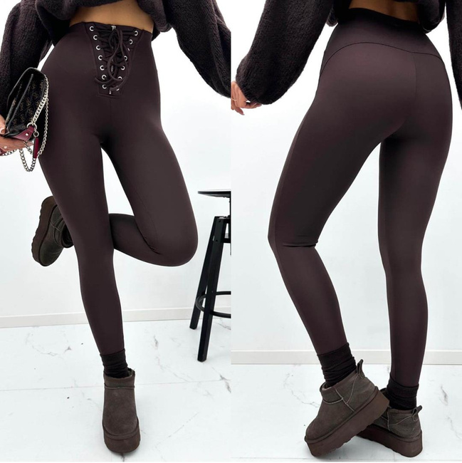 Legginsy z wiązaniem wysoki stan Viva brązowe