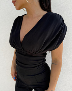 Bluzka na szerokich ramiączkach z dekoltem V Nina czarna