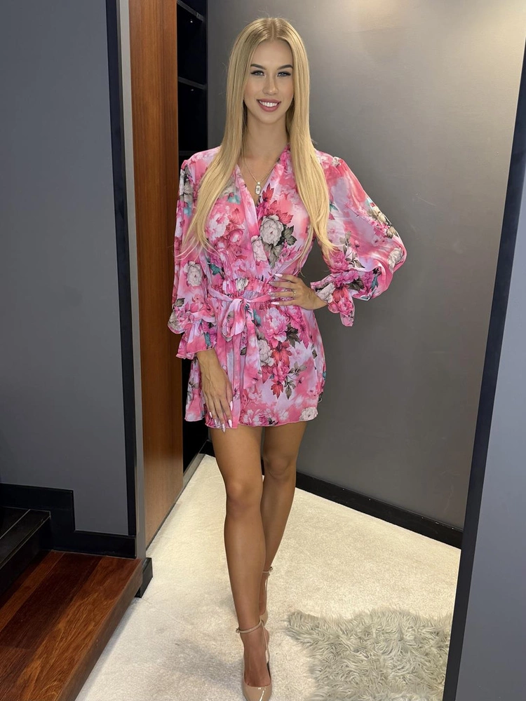 Kombinezon Giulia Millagro różowy kwiaty